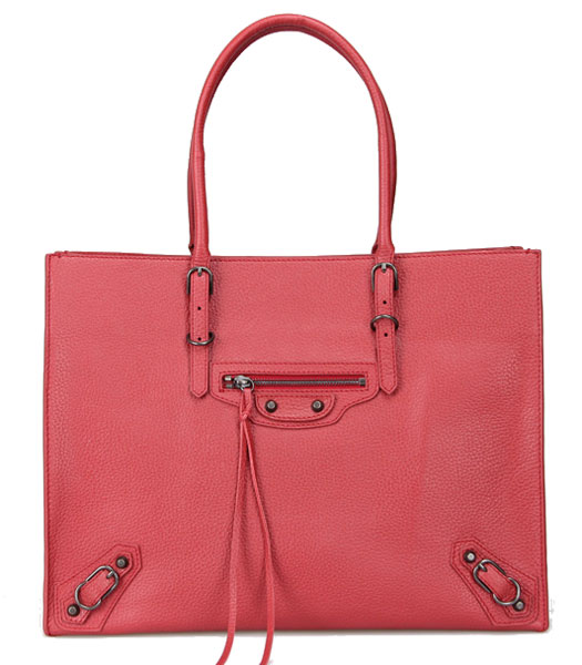 Balenciaga Tote Papier A4 Ligne Con Rosso modello del litchi in pelle